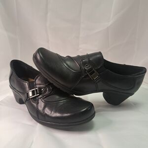 Earth Origins Roxanne Black Leather Slip-On Comfort Shoes Women's 9M Academia